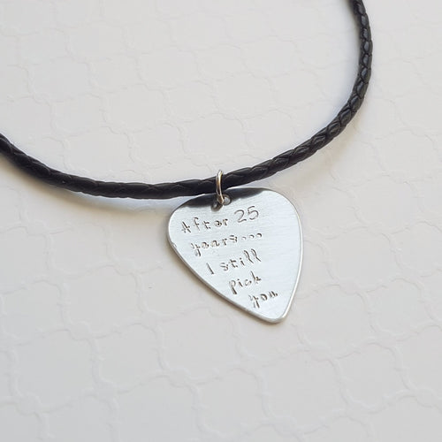 sterling silver 25th anniversary unisex guitar pick necklace