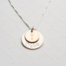 Load image into Gallery viewer, sterling silver and rose gold name necklace with cross