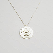 Load image into Gallery viewer, three-layer sterling silver mom necklace stamped with kids&#39; names