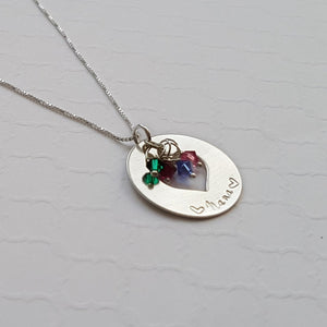 sterling silver grandma heart washer necklace with grandchildren's birthstones