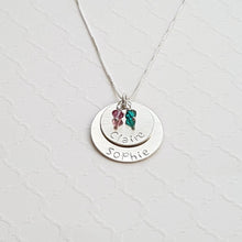 Load image into Gallery viewer, sterling silver two-layer mom necklace with kids&#39; names and birthstones