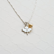 Load image into Gallery viewer, sterling silver maple leaf initial necklace with freshwater pearl