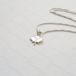 sterling silver maple leaf initial necklace 