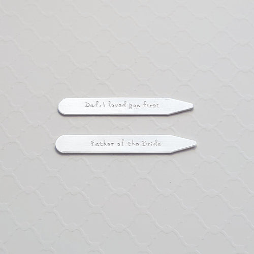 custom sterling silver stamped collar stays