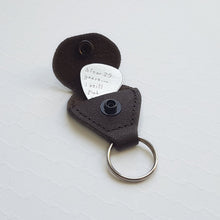 Load image into Gallery viewer, custom sterling silver guitar pick with leather keychain case
