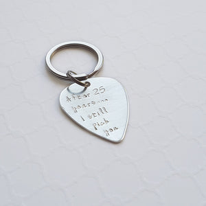 25th anniversary sterling silver guitar pick  keychain