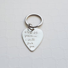 Load image into Gallery viewer, 25th anniversary sterling silver guitar pick keychain