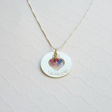 Load image into Gallery viewer, sterling silver grandma heart washer necklace with grandchildren&#39;s birthstones