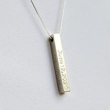 Load image into Gallery viewer, custom stamped 3d sterling silver bar necklace