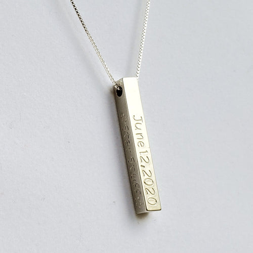 custom stamped 3d sterling silver bar necklace