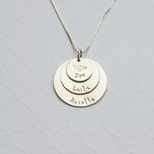 Load image into Gallery viewer, three-layer sterling silver mom necklace stamped with kids&#39; names