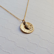 Load image into Gallery viewer, hammered yellow gold necklace with sterling silver leaf charm