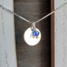 Load image into Gallery viewer, Sterling tiny disc necklace with September birth flower and birthstone