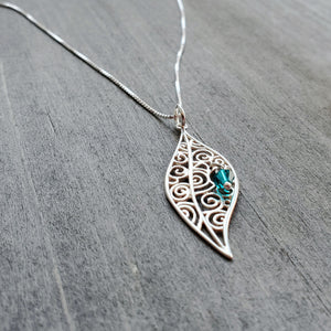 sterling marquis swirl leaf-shaped pendant with swarovski birthstone