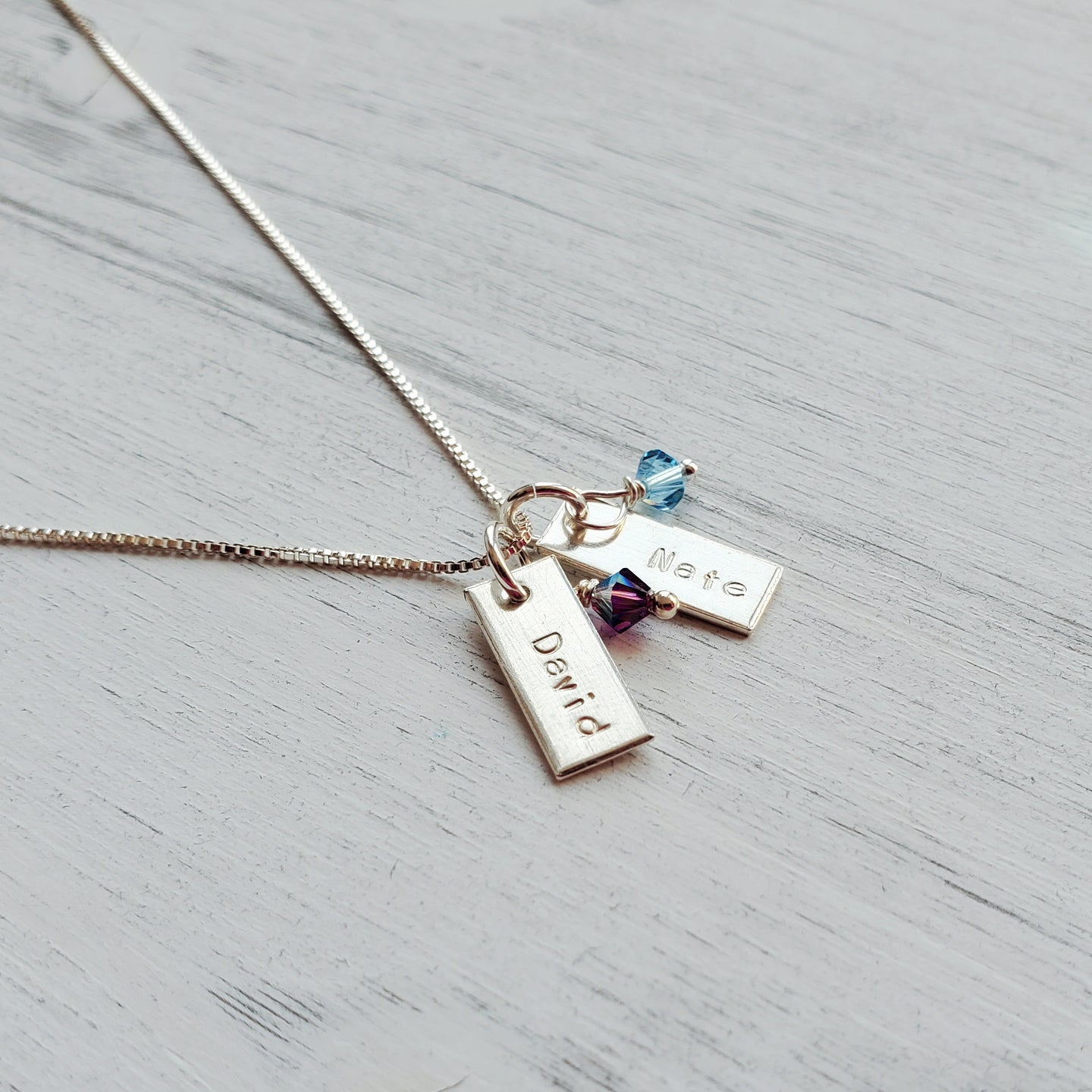Mom's sterling bar necklace with birthstones