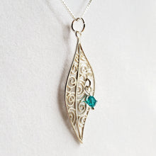 Load image into Gallery viewer, sterling marquis swirl leaf-shaped pendant with swarovski birthstone