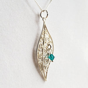 sterling marquis swirl leaf-shaped pendant with swarovski birthstone