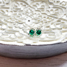Load image into Gallery viewer, sterling silver birthstone stud earrings with emeralds