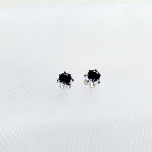 sterling silver buttercup setting stud birthstone earrings with blue sapphires