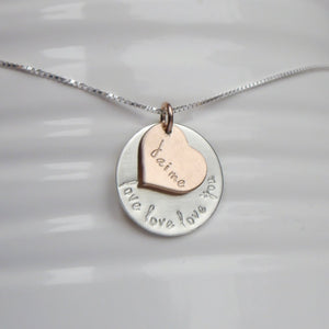 custom sterling silver necklace with rose gold heart