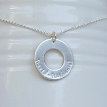 Load image into Gallery viewer, sterling silver unisex washer necklace with kids&#39; names