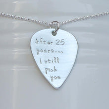Load image into Gallery viewer, sterling silver 25th anniversary unisex guitar pick necklace