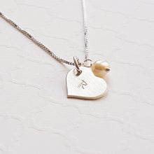 Load image into Gallery viewer, granddaughter&#39;s sterling silver heart initial necklace with freshwater pearl