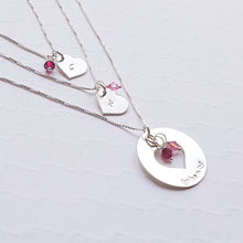 Load image into Gallery viewer, mom-daughter sterling silver cut-out necklace set with birthstones for two daughters